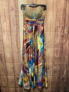 Nina Canacci size 2 strapless prom dress formal yellow purple embellished Y2K